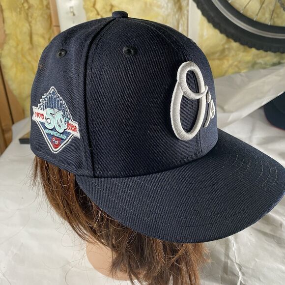 SneakerTown New Era Baltimore Orioles Fitted Hat 50th Anniversary Size 7 1/4 MLB - Picture 1 of 7
